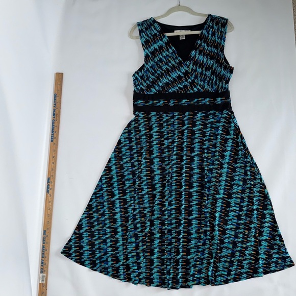 AA Studio Sleeveless Teal Blue & Black Patterned Women's Dress size 14 side zip - Picture 1 of 9